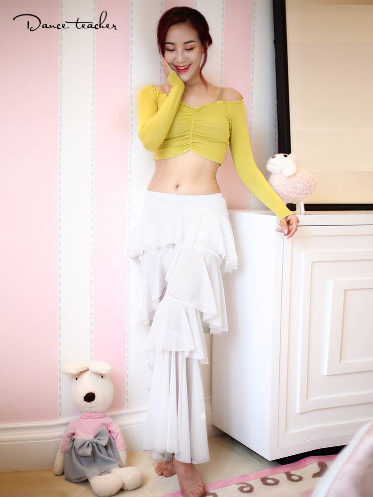 Belly dance clothes pants practice service spring and summer new Oriental dance elastic breathable water gauze red top performance service