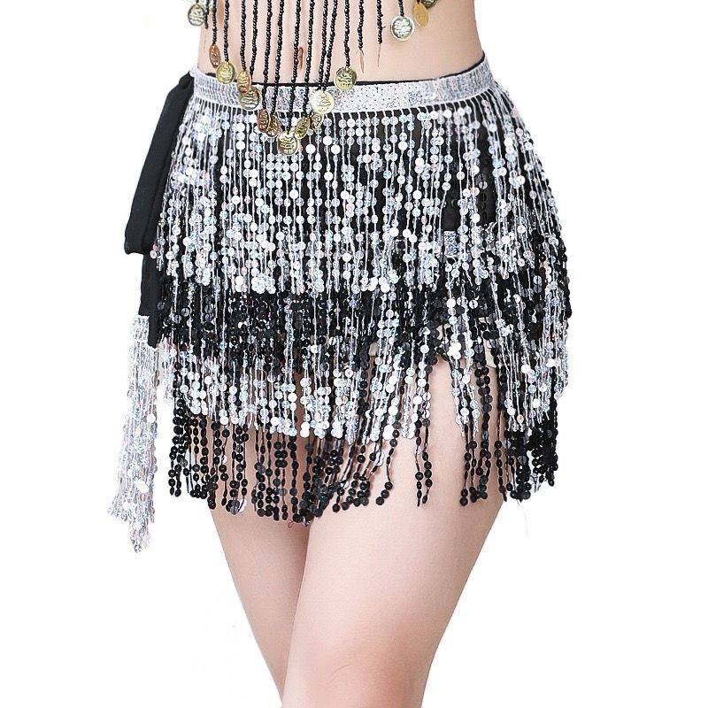 Belly dance hip scarf adult bosimian hip skirt decorative short skirt dance skirt Indian dance performances streaming waist chain