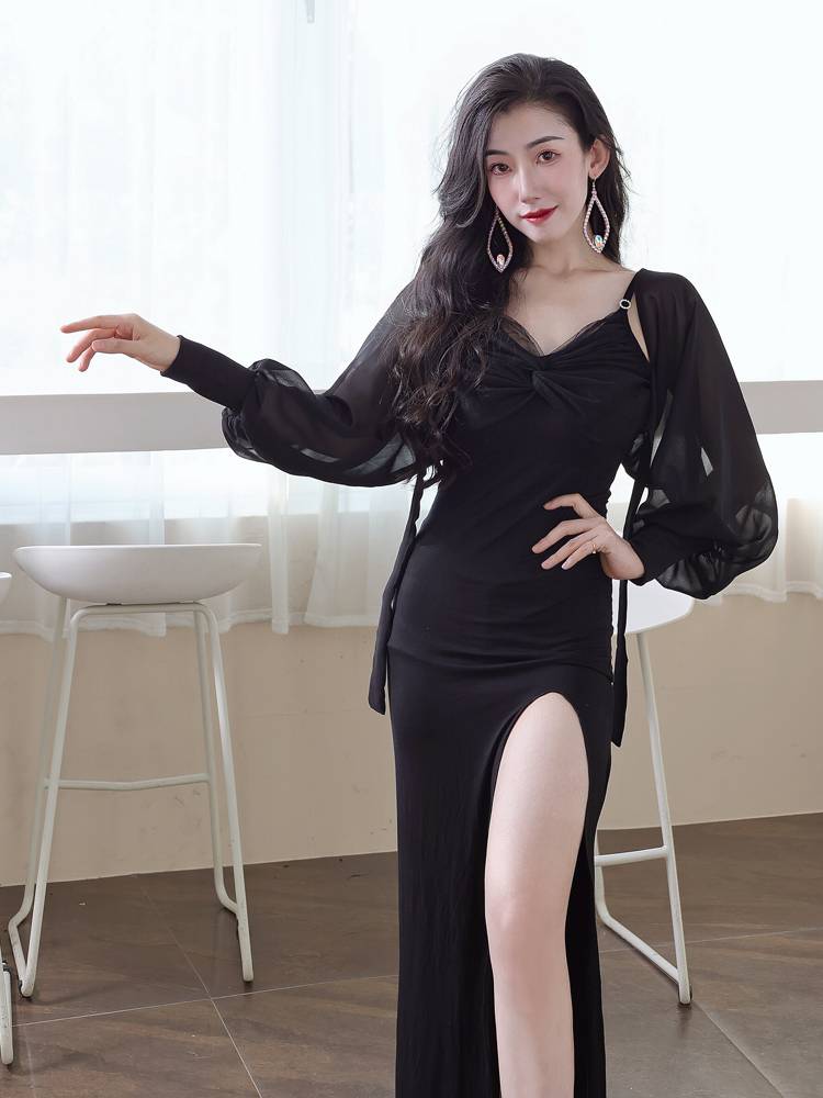 Oriental Dance 2024 Summer Summer Belly Dance Practice Sexy Carshlasses Dress Polid Person Sleeve Wary Top