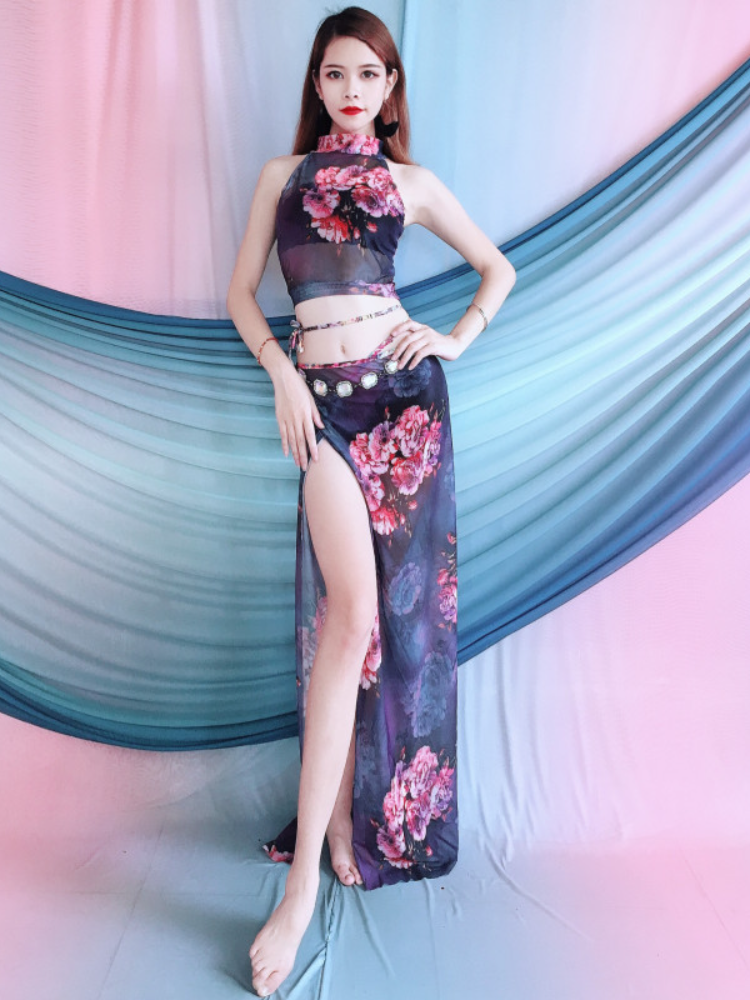 Baiya Qianhui Belly Dance Performance Service 2024 Spring New Printing Oks -Shoulder Sleeveless Dance Series Primary School Practice Service