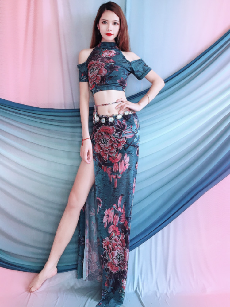 Baiya Qianhui Belly Dance Performance Service 2024 Spring New Printing Oks -Shoulder Sleeveless Dance Series Primary School Practice Service