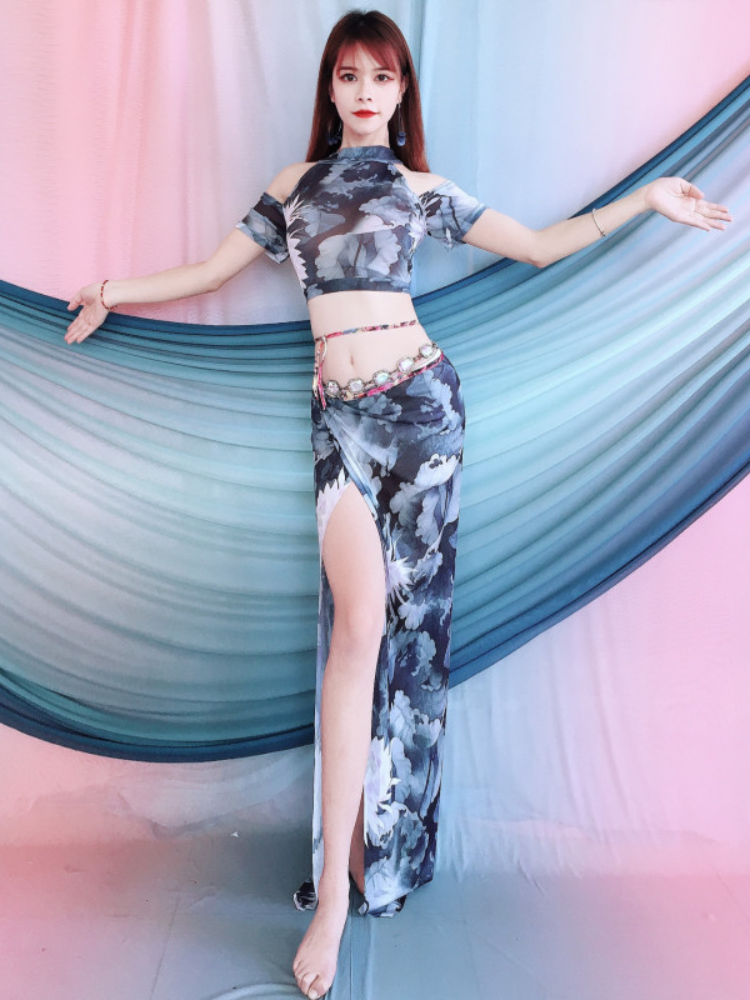 Baiya Qianhui Belly Dance Performance Service 2024 Spring New Printing Oks -Shoulder Sleeveless Dance Series Primary School Practice Service