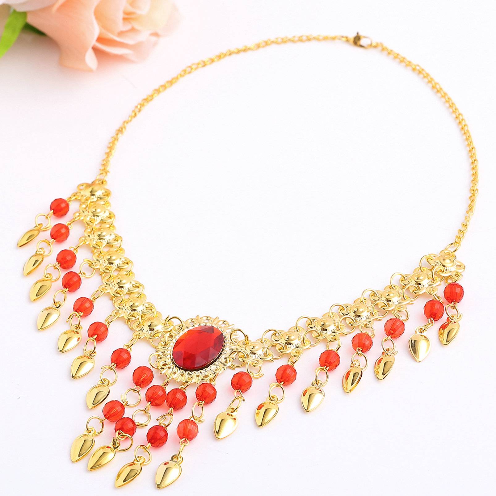 Indian Dance Performance Server Chain Head Jewelry Belly Dance Stage Performance Jewelry Chain Red Jewelry Neck Head Chain