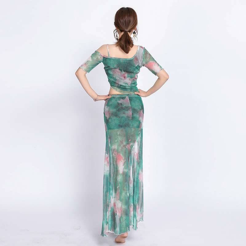 Flower Printing Belly Dance Summer Summer Sexy Garment Female Female Practice Skirt Short Skirt Oriental Dance Fairy Fairies