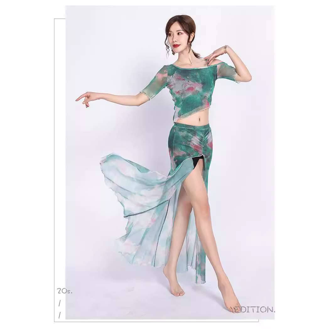 Flower Printing Belly Dance Summer Summer Sexy Garment Female Female Practice Skirt Short Skirt Oriental Dance Fairy Fairies