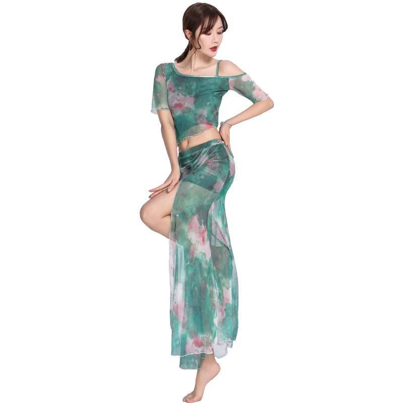 Flower Printing Belly Dance Summer Summer Sexy Garment Female Female Practice Skirt Short Skirt Oriental Dance Fairy Fairies