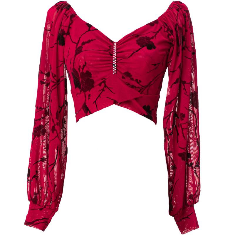 Belly Dance top 2023 new long -sleeved dance clothing V -neck lantern sleeve sleeve national dance clothing Xinjiang dance