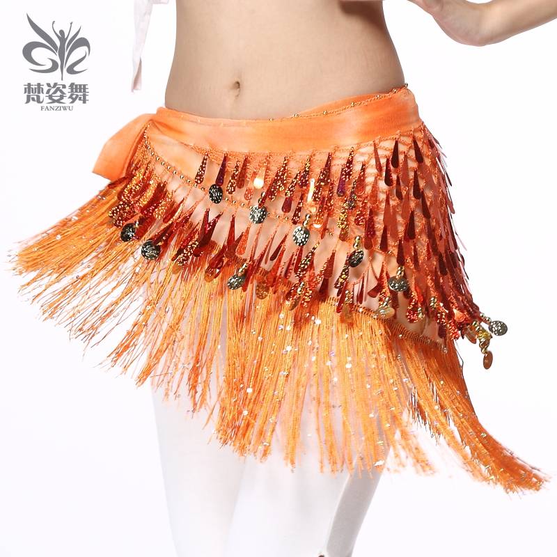 Brahma Dance 2023 new belly dance waist chain clothing glitter slice flowing Suzu hip scarf waist scarf Latin dance waist scarf