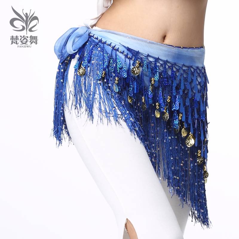 Brahma Dance 2023 new belly dance waist chain clothing glitter slice flowing Suzu hip scarf waist scarf Latin dance waist scarf