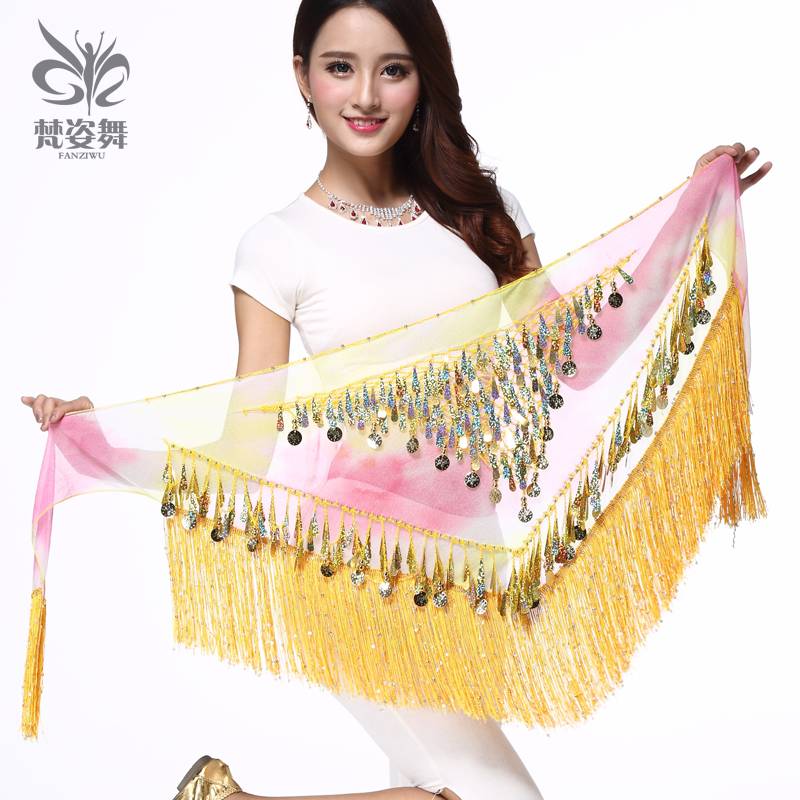 Brahma Dance 2023 new belly dance waist chain clothing glitter slice flowing Suzu hip scarf waist scarf Latin dance waist scarf