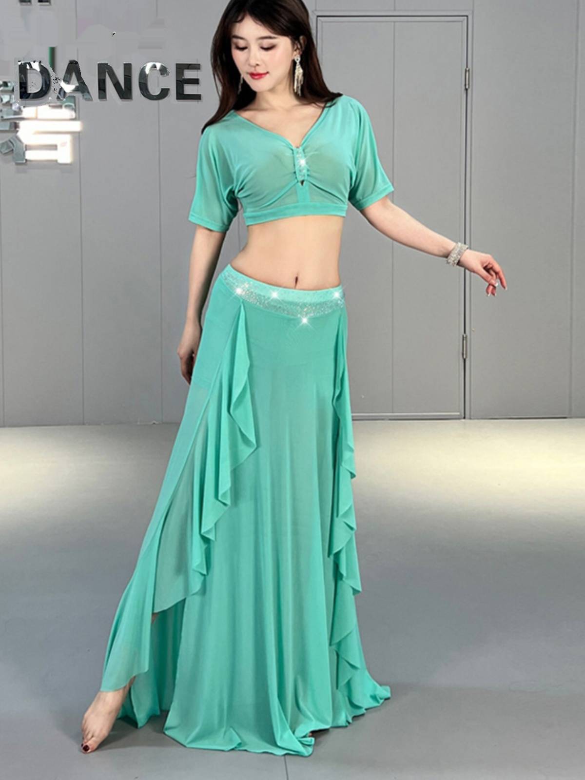 Belly Dance Clothing Female 2024 New Set Gauze Sexy Watch Performance Set Oriental Dance Practice Set Summer