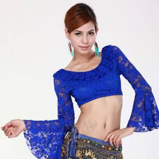 Dance posture belly dance top horn sleeve sexy lace long sleeve performance clothes on the Indian dance top girl