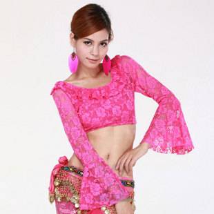 Dance posture belly dance top horn sleeve sexy lace long sleeve performance clothes on the Indian dance top girl
