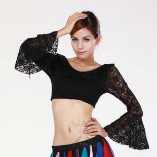 Dance posture belly dance top horn sleeve sexy lace long sleeve performance clothes on the Indian dance top girl