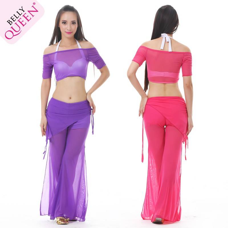 New belly dance exercise set Summer Korean gauze clothing special flat shoulder top+waist skirt blog
