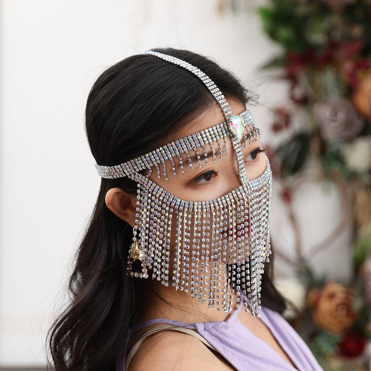 Belly dance metal veil stage nightclub mask Indian dance mask Western style head jewelry first female covered face