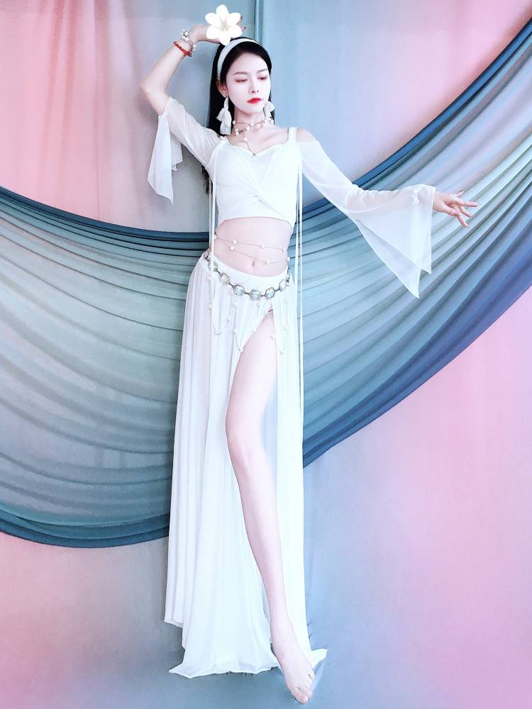 New belly dance clothing 2024 Summer new simple elegant net gauze oriental dance performance training group clothing