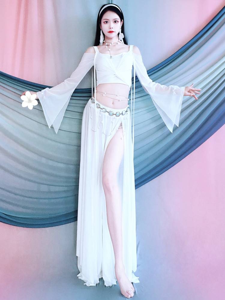 New belly dance clothing 2024 Summer new simple elegant net gauze oriental dance performance training group clothing