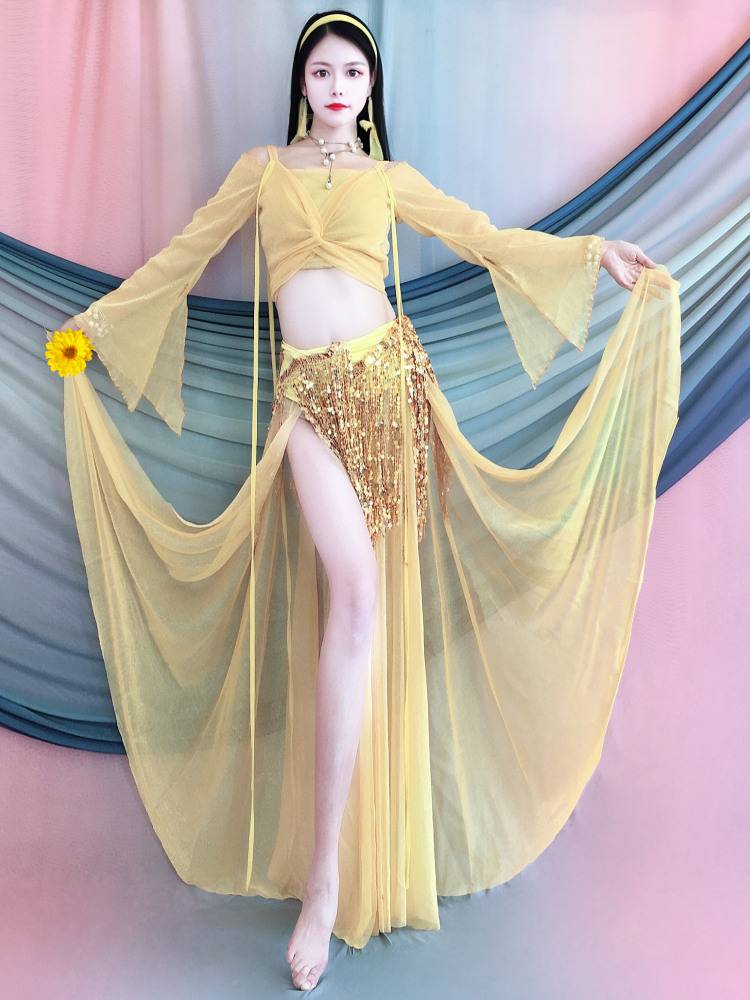 New belly dance clothing 2024 Summer new simple elegant net gauze oriental dance performance training group clothing