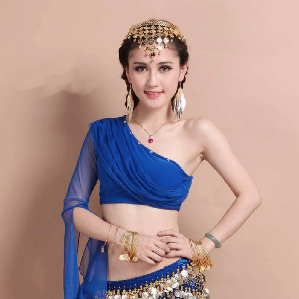 2023 new belly dance Indian dance exercise in Indian dance exercise on the shoulder rhinestone top belly dance practice top new