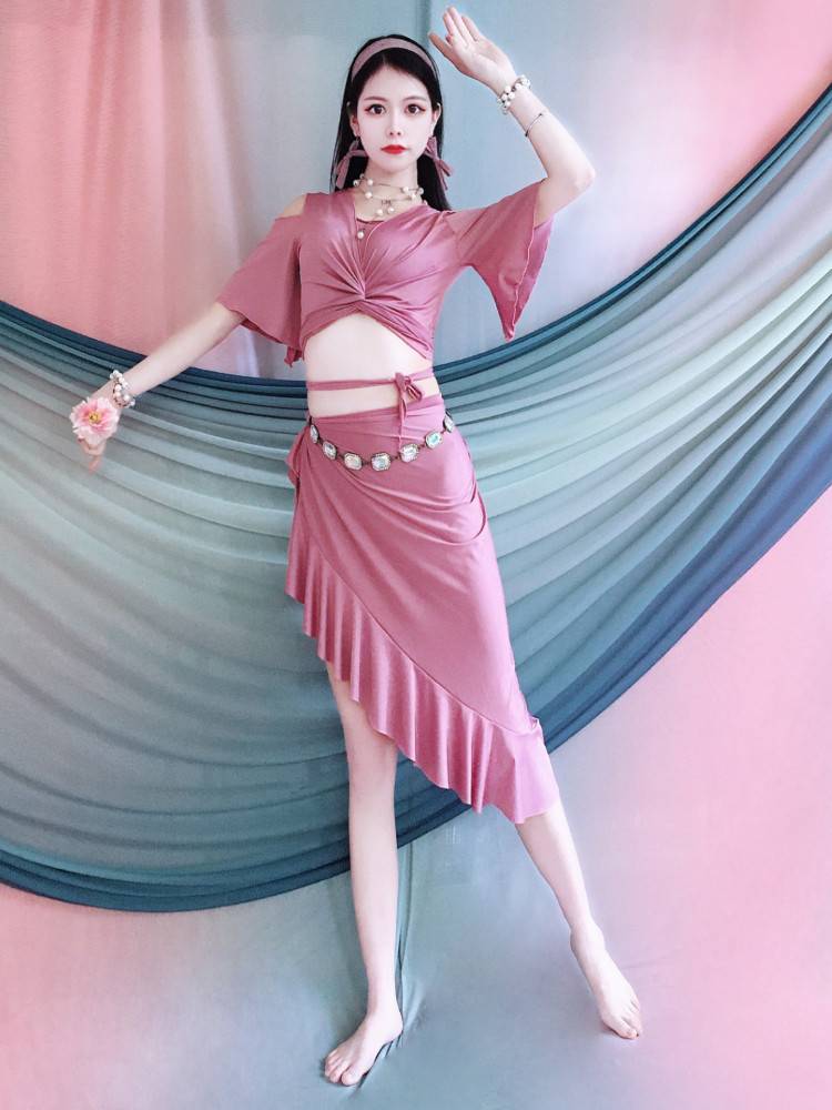 Belly dance service 2024 summer off -the -shoulder short -sleeved practice suit