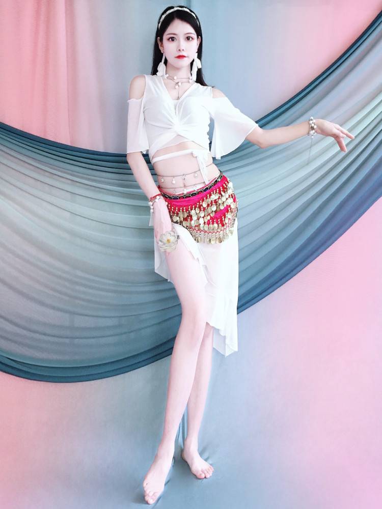 Belly dance service 2024 summer off -the -shoulder short -sleeved practice suit