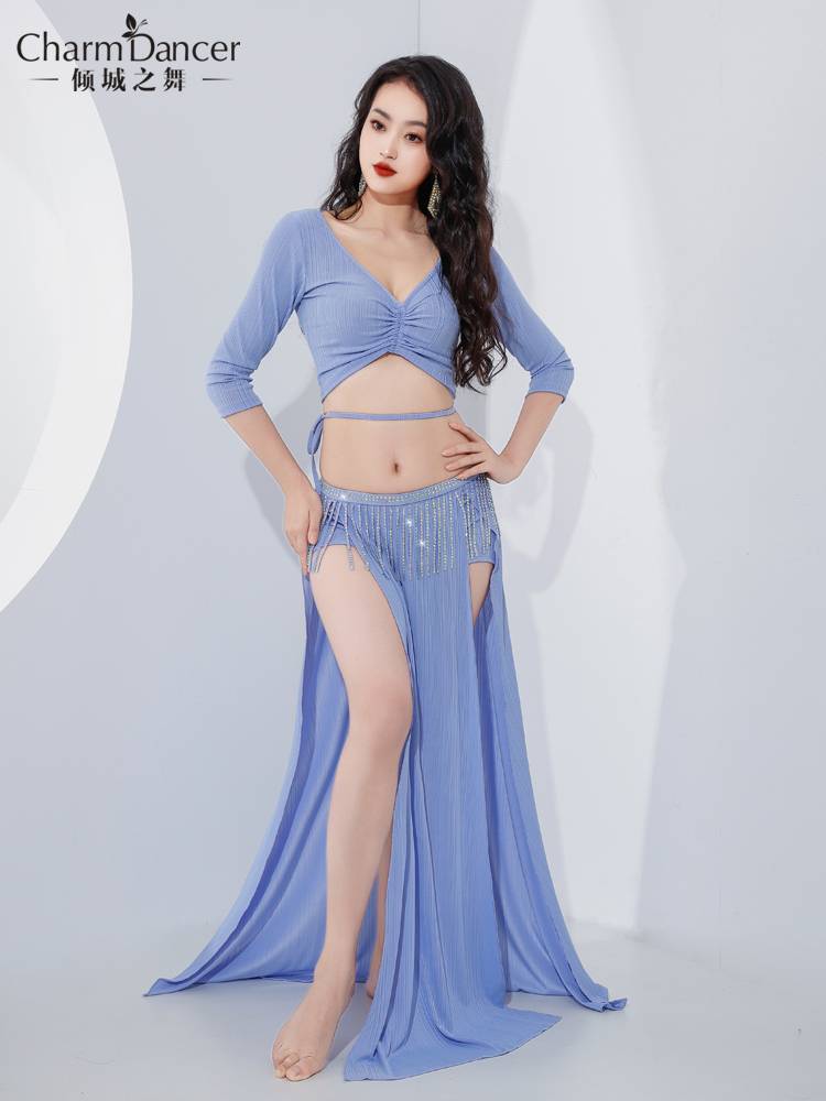 The new dance of the city dance new belly dance exercise costumes dynamic hot drilling drilling flow Su Qing luxury double split exercises group uniform