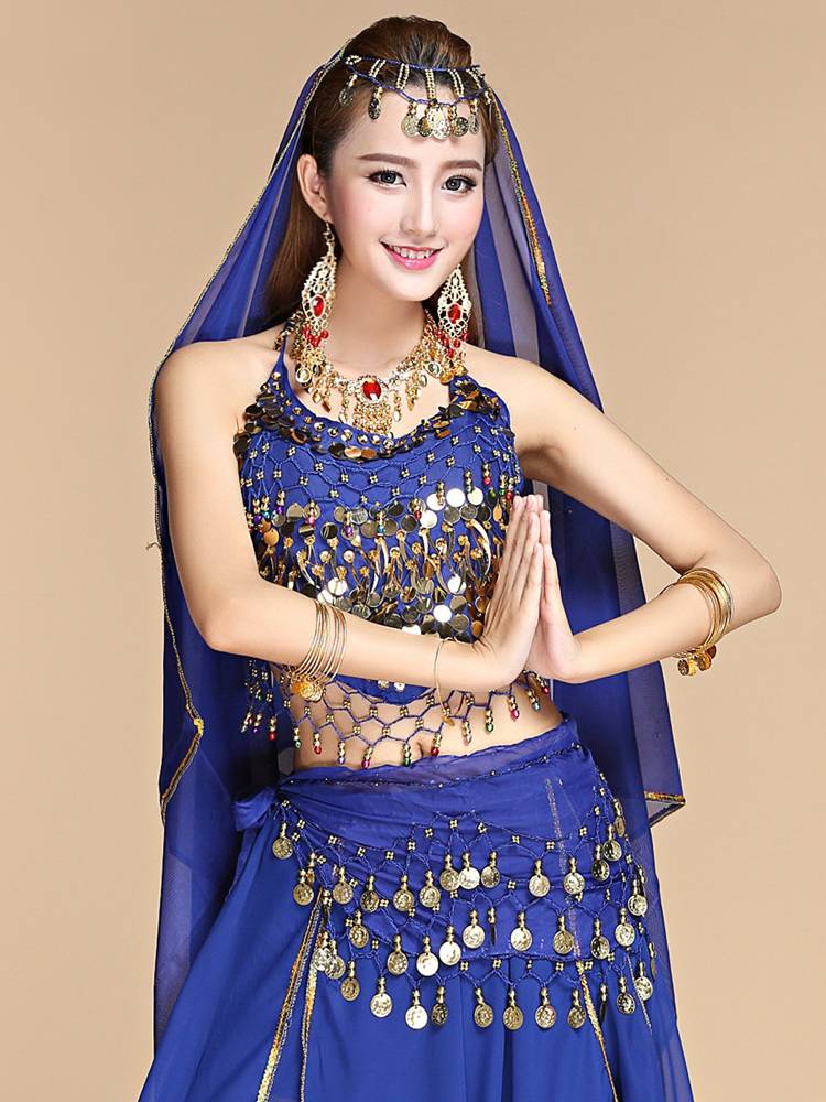 The new belly dance set performance suit shows the Indian dance uniforms on the top of the chili pepper color bell belly pista female