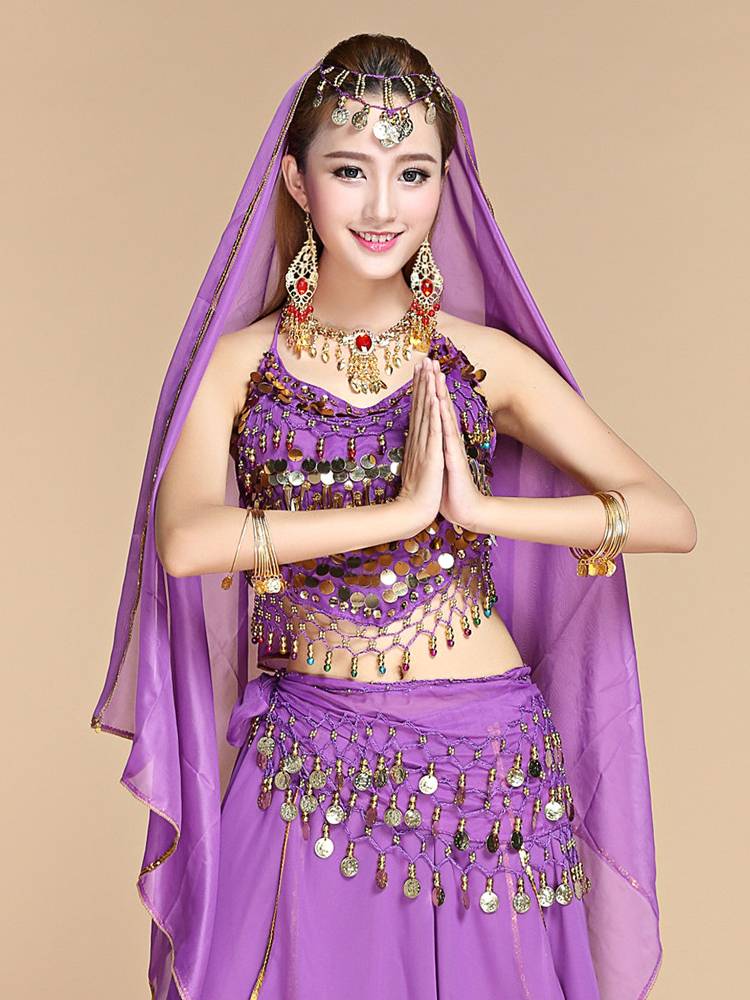 The new belly dance set performance suit shows the Indian dance uniforms on the top of the chili pepper color bell belly pista female