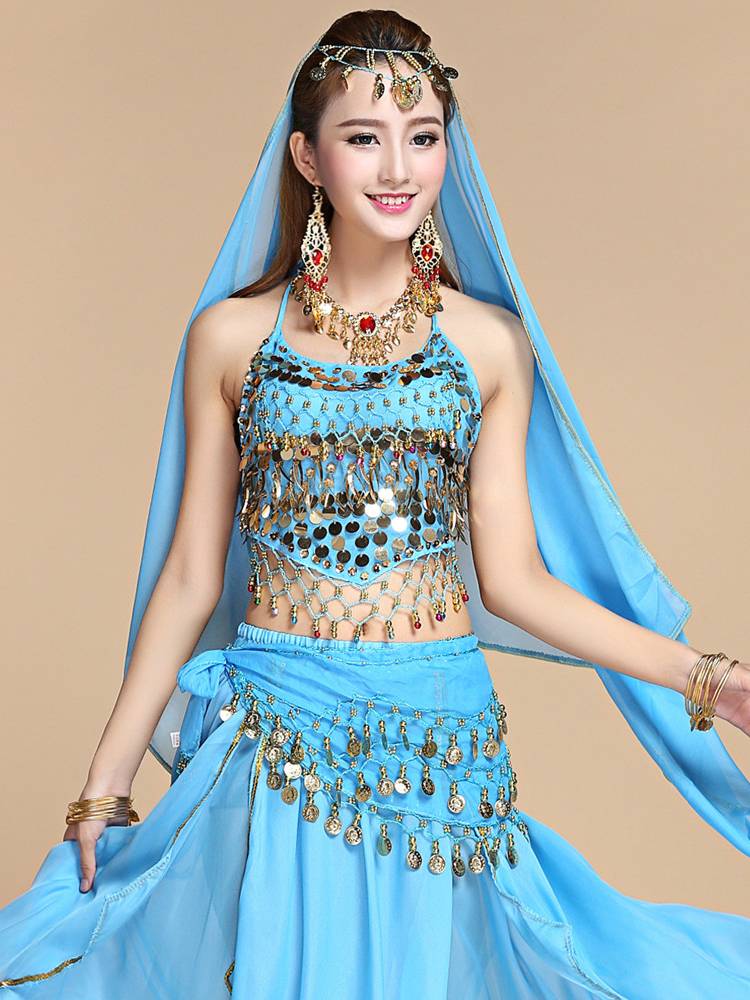 The new belly dance set performance suit shows the Indian dance uniforms on the top of the chili pepper color bell belly pista female