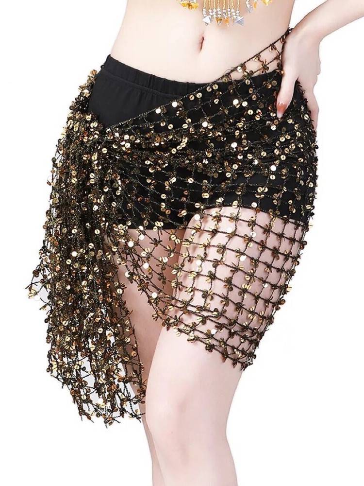 Belly dance waist chain water velvet squares sequins dance dance hip scarf waist seal hollow performance waist skirt performance flash long belt