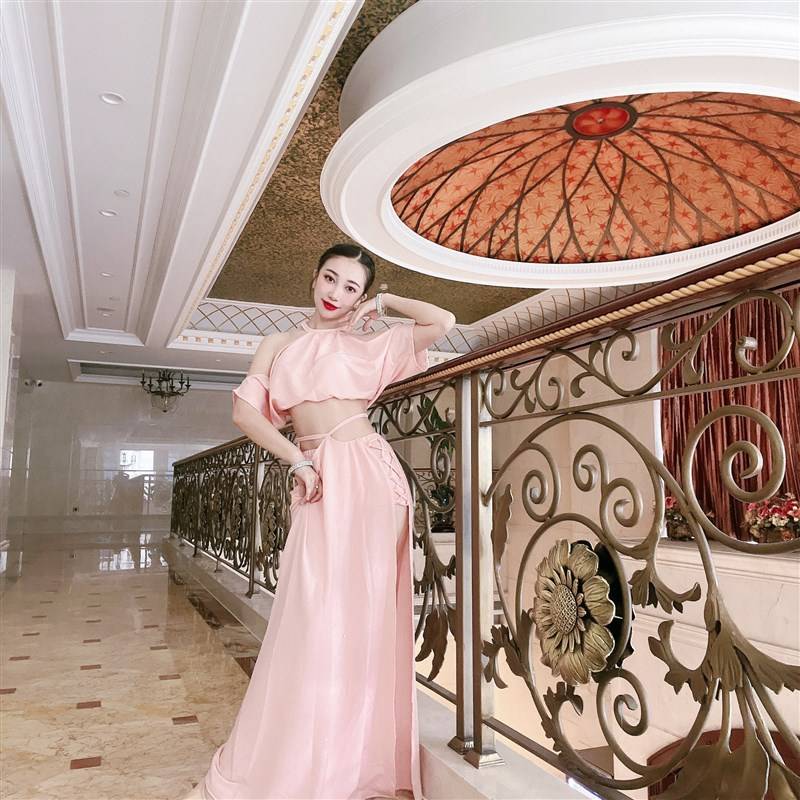 The new belly dance oriental dance exercise suit training service split fish m tail show thin long skirt set beginner