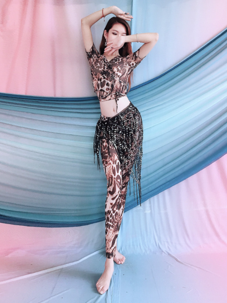 Baiya Qianhui belly dance new hollow yoga dance exercise clothes Oriental dance belly belly tie pants performance clothing