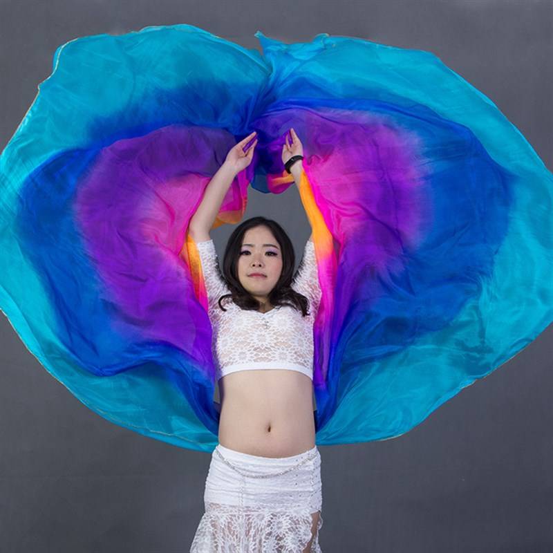 Dance gauze scarf gradually K changes to 5 color semi -circular 2.5 meters belly dance hand tossing gauze high -end real silk scarf