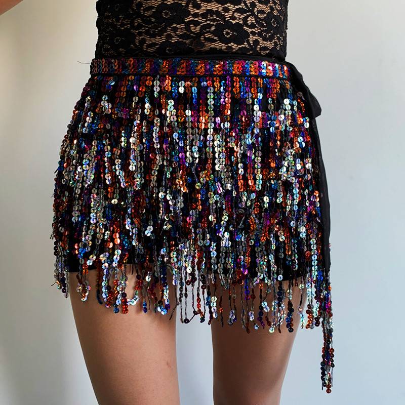 2022 Belly Dance Oriental Dance Latin Dance Four Floor Ceducting Sequenant High -end High -end Limplate waist towel waist skirt
