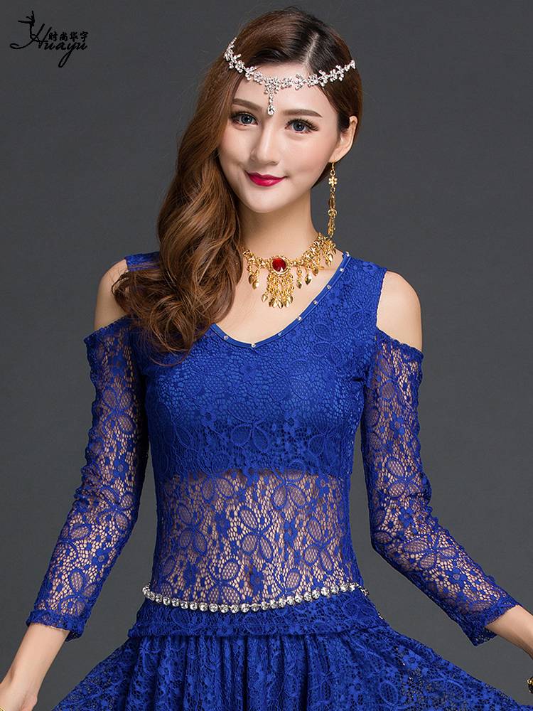 Belly dance exercise clothing sexy lace top female short -sleeved long -sleeved oriental dance exercise junior scholar