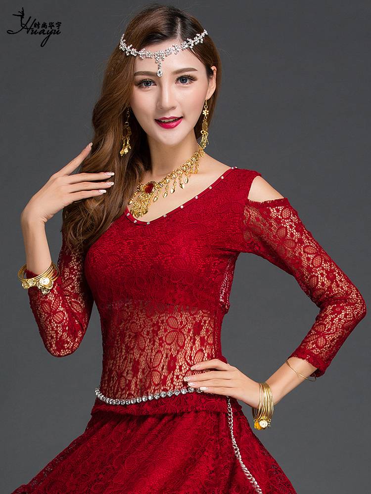 Belly dance exercise clothing sexy lace top female short -sleeved long -sleeved oriental dance exercise junior scholar