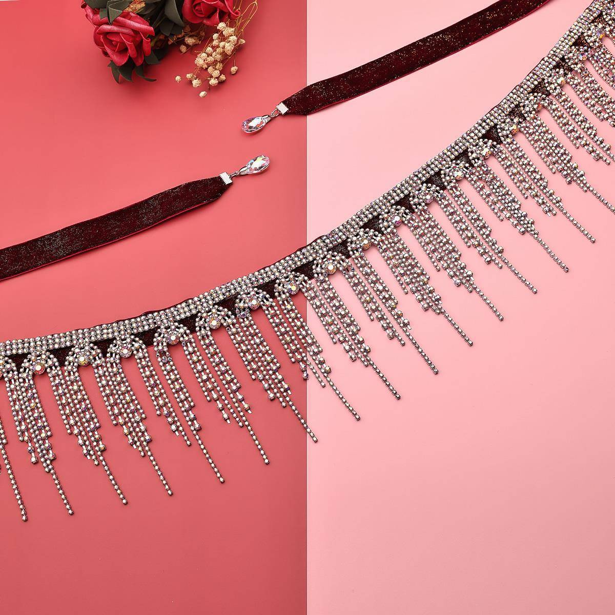 Belly dance waist chain sexy gemstone super glitter rhinestone jewelry accessories female Oriental dance new tassel dance umbilical chain