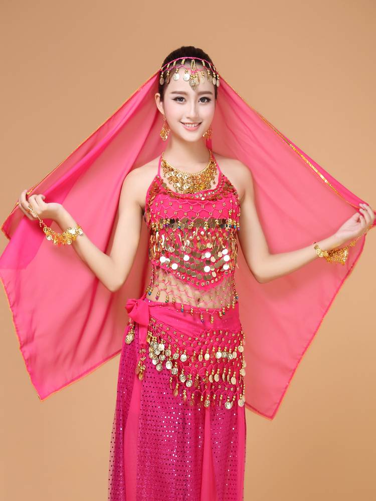 New Indian dance jewelry belly dance performance head jewelry napkin jewelry jewelry, gold -border hanging coin veil, Xinjiang dance headscarf