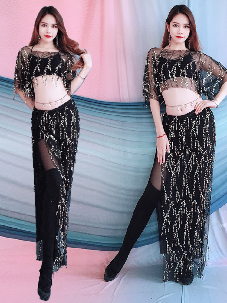 Baiya Qianhui Belly Dance Service Spring New Practice Server Pearl Flower Set Performance Stage Performance Service
