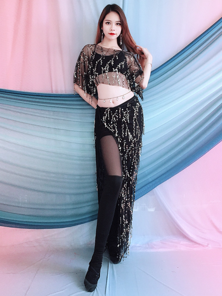 Baiya Qianhui Belly Dance Service Spring New Practice Server Pearl Flower Set Performance Stage Performance Service