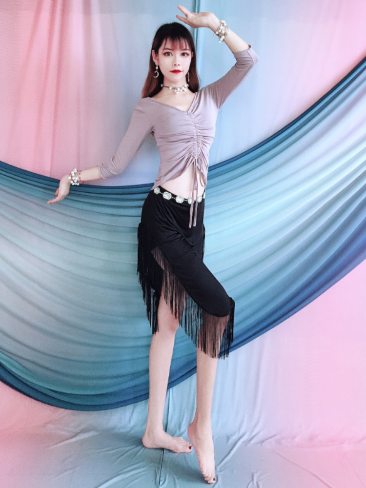 Belly dance practice clothes summer V -neck drawing Modal top skirt training suit children's performance clothing