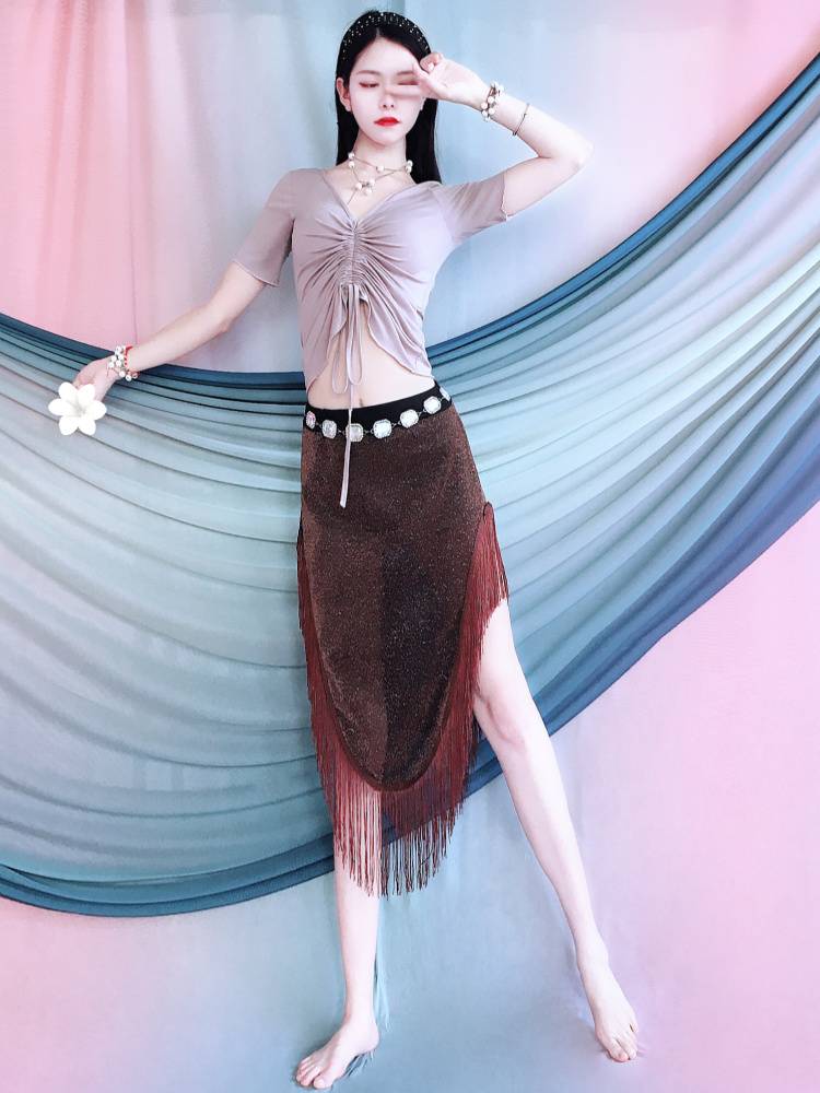 Belly dance practice clothes summer V -neck drawing Modal top skirt training suit children's performance clothing