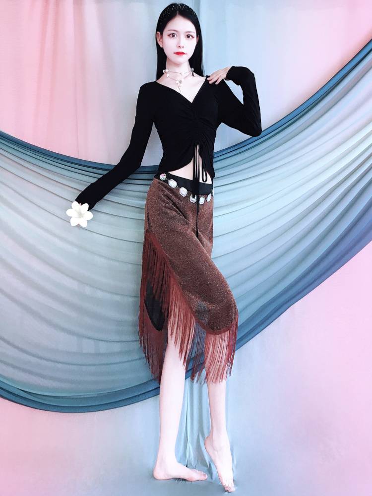 Belly dance practice clothes summer V -neck drawing Modal top skirt training suit children's performance clothing