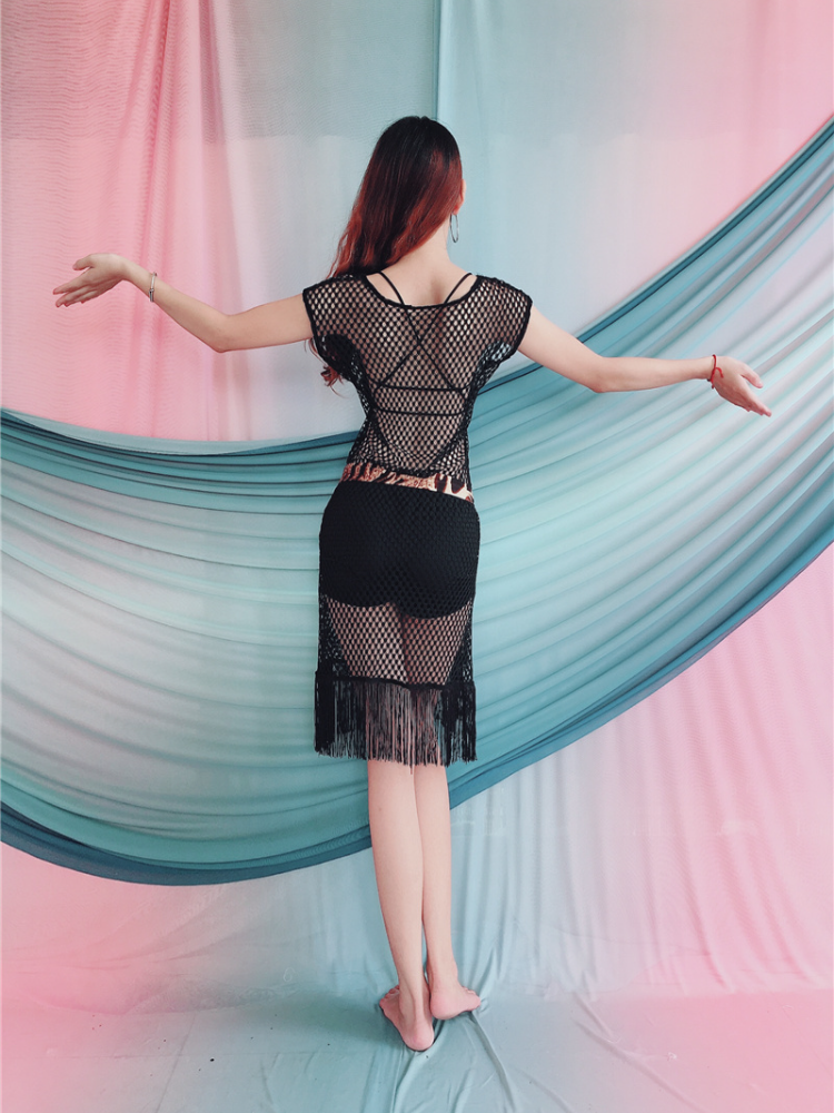 Baiya Qianhui Belly Dance 2024 Black Hollow Suspu Dress Set Belly Dance Belly Dance Performance Service