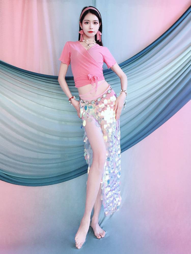Belly Dance 2024 New Set Tibetan Top Tiblings Flashing Beads Hip Scarf Sexy Oriental Dance Practice Performance Service
