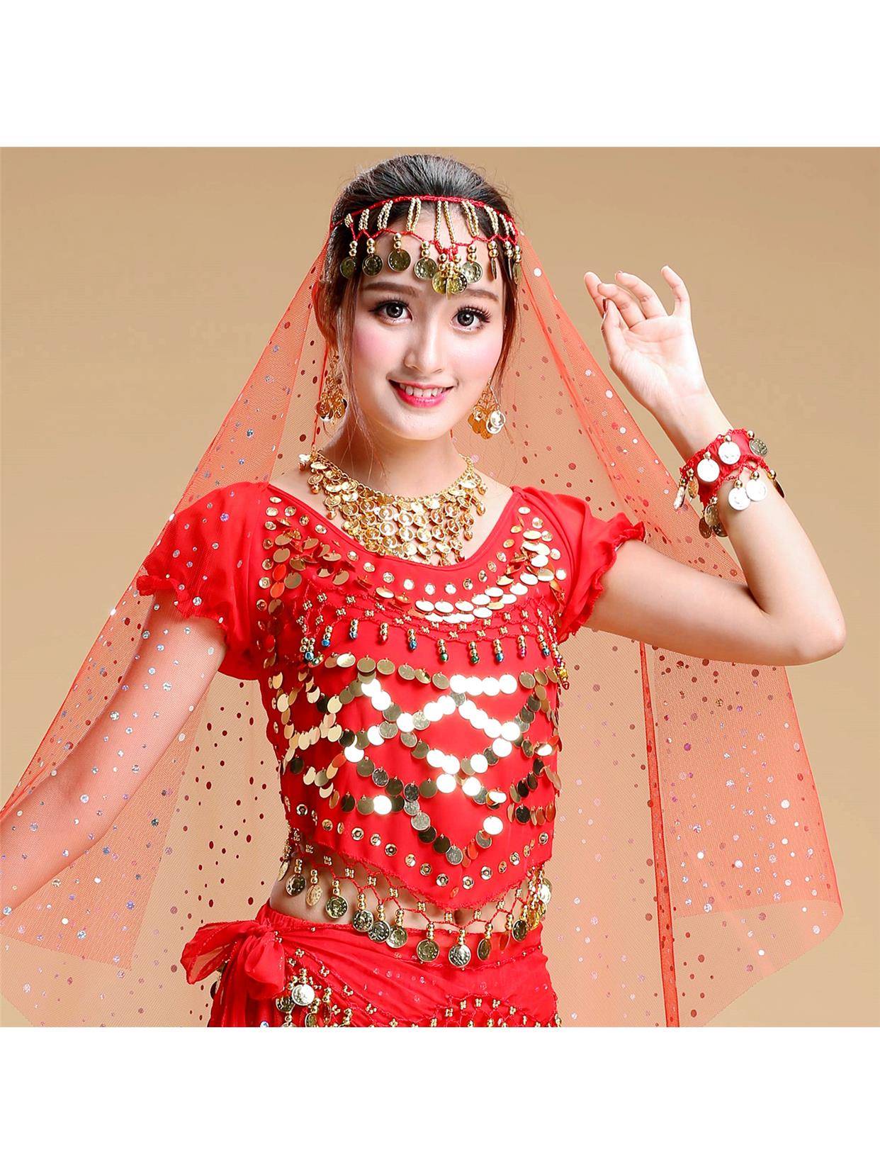 Belly Dance Head Scarf Top Indian Dance Dance Drinking Utching Accessories Necklace Earrum Band Bracelet Plugs