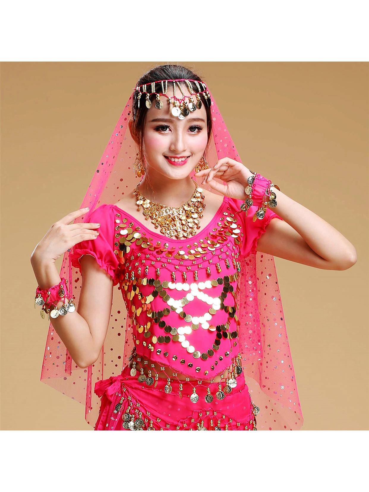 Belly Dance Head Scarf Top Indian Dance Dance Drinking Utching Accessories Necklace Earrum Band Bracelet Plugs