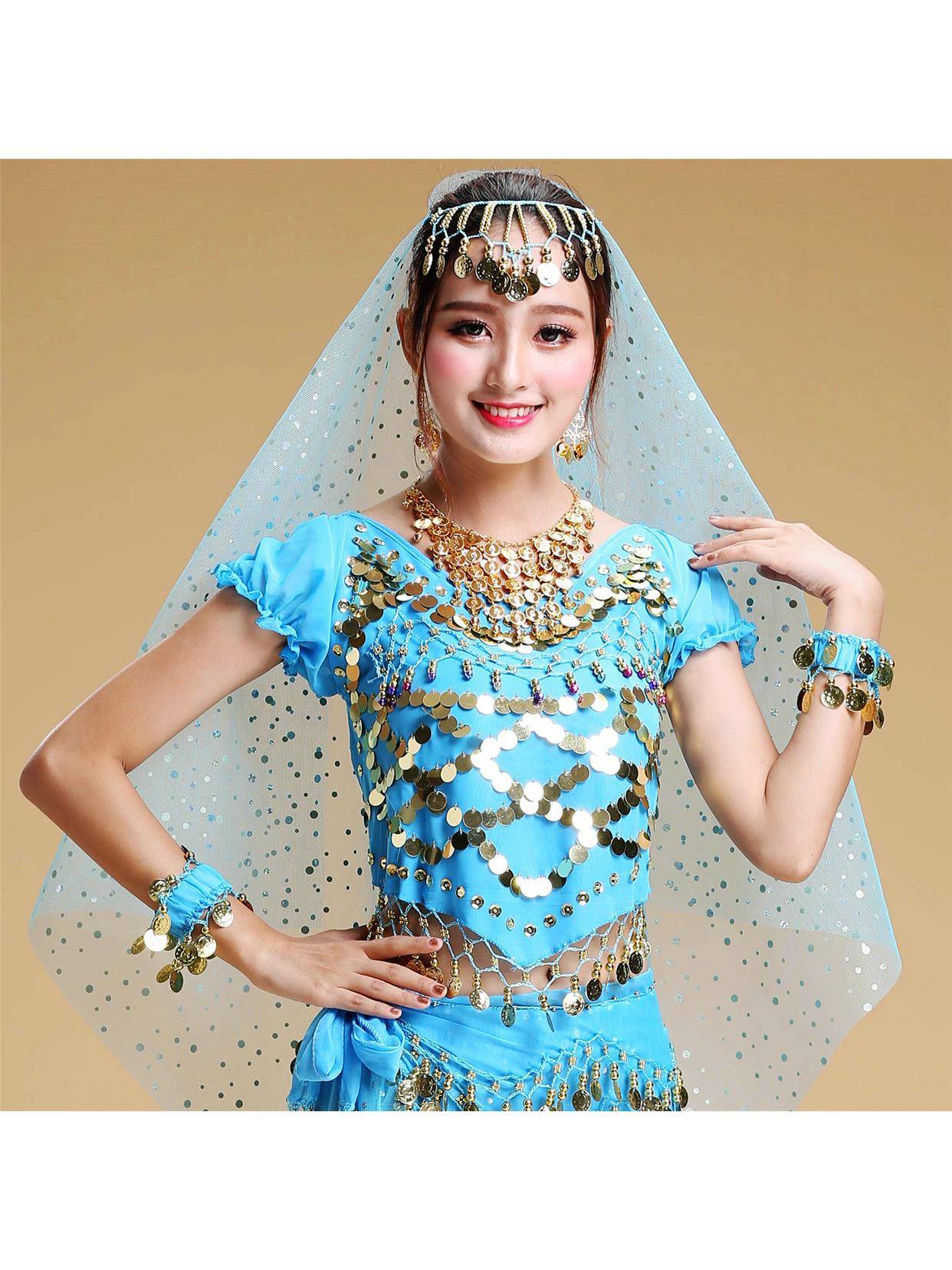 Belly Dance Head Scarf Top Indian Dance Dance Drinking Utching Accessories Necklace Earrum Band Bracelet Plugs