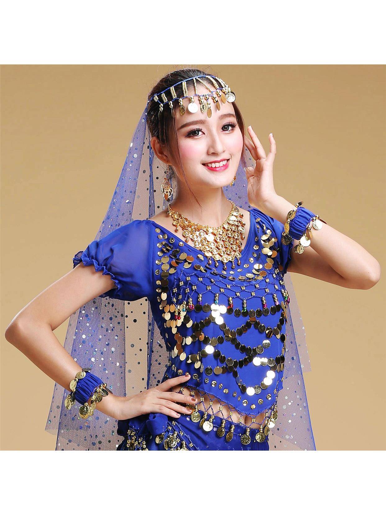 Belly Dance Head Scarf Top Indian Dance Dance Drinking Utching Accessories Necklace Earrum Band Bracelet Plugs